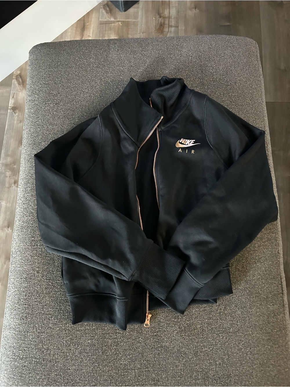 Nike Black Ribbed Collar Zip Jacket with White Logo